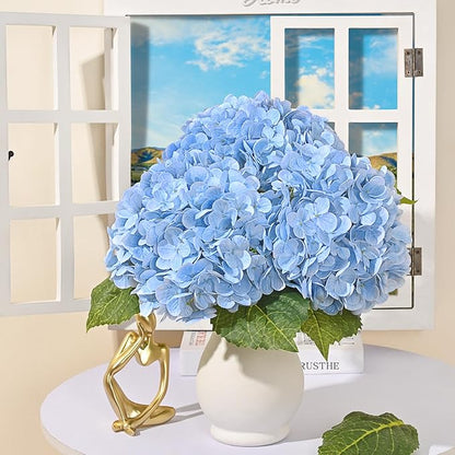 MARTINE MALL 2Pcs 21in Hydrangea Artificial Flowers, Latex Real Touch Hydrangeas Lifelike Large Hydrangea Flowers for Home Decor Party Arrangements Wedding Bouquets Centerpieces (Blue)