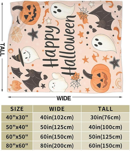 Happy Halloween Blanket Pumpkin Throw Blanket Pink Cute Bat Ghost Soft Cozy Fleece Fuzzy Stuffed Plush Flannel Gifts for Girls Women Boys Kids Adults 40''x50''