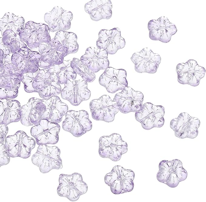 PATIKIL Random Glass Flower Beads, 50Pack Transparent Floral Beads Hibiscus Beads for DIY Jewelry Making Bracelets Bulk, Purple
