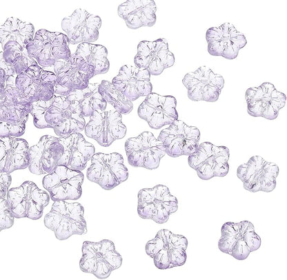 PATIKIL Random Glass Flower Beads, 50Pack Transparent Floral Beads Hibiscus Beads for DIY Jewelry Making Bracelets Bulk, Purple