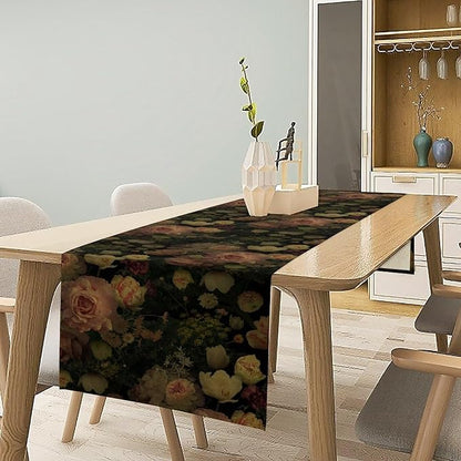 Vintage Floral Table Runner,Pink Flowers Rose Gothic Print Table Runner for Home Kitchen Table Dining Indoor Outdoor Party Decor 13x120 Inch