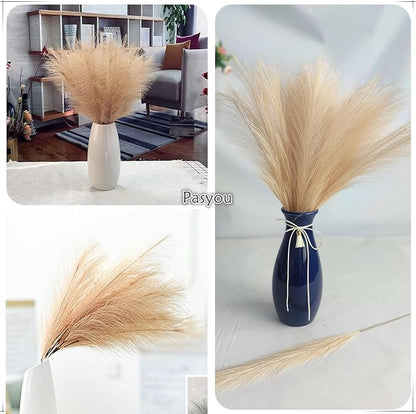 Faux Pampas Grass Plants Artificial Reeds Decoration Set of 28 Stems 17” Fake Florals Bulrush Fluffy Beige Branches for Boho Home Wedding Party Vase Fillers Christmas DIY Feathers Décor - Khaki 28 Pcs