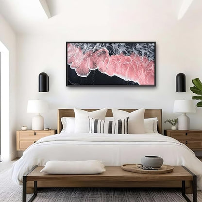 Pink Beach Large Wall Art Framed Black and White Wall Decor for Living Room, Beach Pictures Oversized Canvas Print Painting Modern Extra Large Framed Artwork for Bedroom Office Home Decor 60"x30"