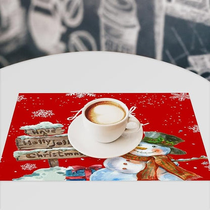 Santa Claus Placemats Red Country Farmhouse Winter Christmas Snowflake Cute Snowman Placemats Table Kitchen Dining Party 12x18 Inch Set of 6