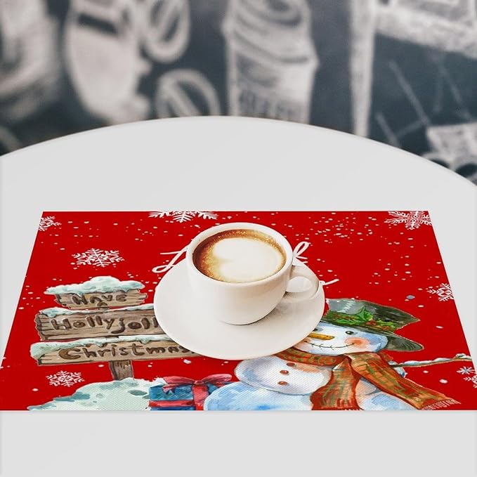 Santa Claus Placemats Red Country Farmhouse Winter Christmas Snowflake Cute Snowman Placemats Table Kitchen Dining Party 12x18 Inch Set of 4