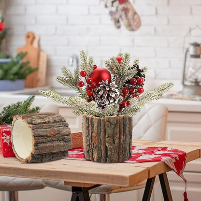 6 Pcs Wooden Vases for Centerpieces, Wood Flower Vase Rustic Tree Stump Planter Pots for Woodland Party Wedding Window Home Farmhouse Christmas Table Decor