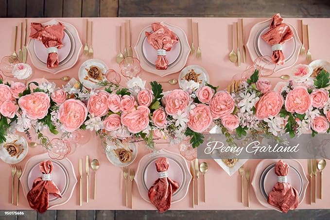 2 Pack Artificial Peony Flower Garland - 6ft Silk Peony Garland Flower Vine Pink Peony Silk Roses Flowers for Wedding Arch Party Table Decor (2, Pink)