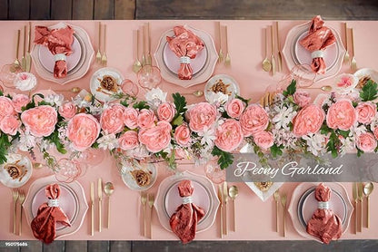 2 Pack Artificial Peony Flower Garland - 6ft Silk Peony Garland Flower Vine Pink Peony Silk Roses Flowers for Wedding Arch Party Table Decor (2, Pink)