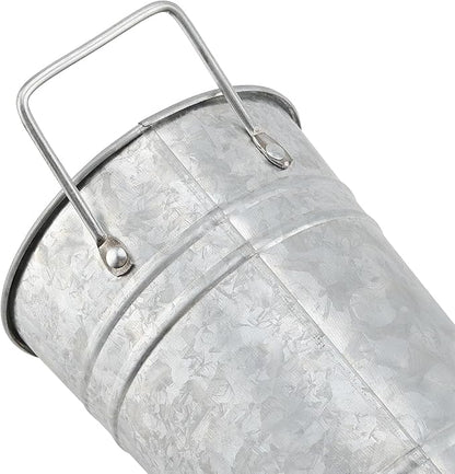 8 Pack 9 Inch Tall Galvanized Flower Bucket, Silver Farmhouse French Flower Bucket with Handle, Rustic Bucket Vintage Metal Vases for Flower, Centerpieces, Floral Wedding Arrangements
