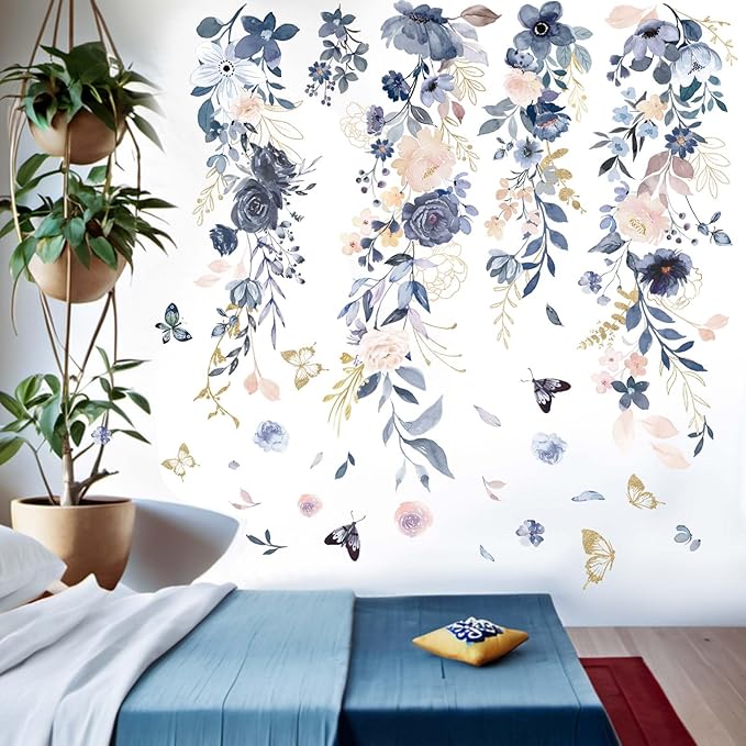 Watercolor Flower Wall Stickers for Girls: Peel and Stick Wall Decals for Baby Nursery Girl Bedroom - Ages 1-12 Years Vinyl Decor