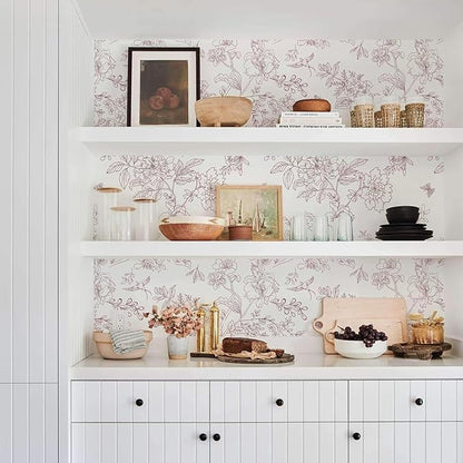 Red and White Floral Peel and Stick Wallpaper 16.9"x196.8" Vintage Floral Contact Paper Peel and Stick Bird Flower Wallpaper Self Adhesive Removable Wall Paper for Cabinets Bathroom Decorative