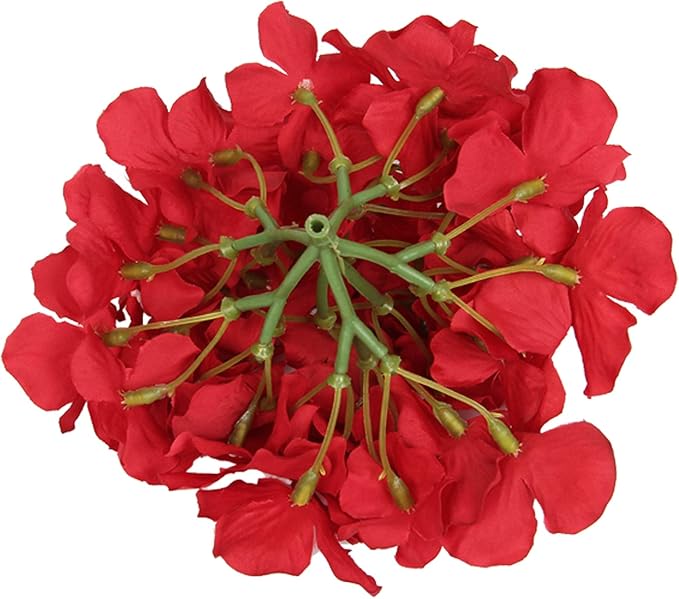 Flojery Silk Hydrangea Heads Artificial Flowers Heads with Stems for Home Wedding Decor,Pack of 10 (Red)