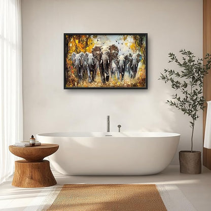 Extra Large Elephant Framed Wall Art for Living Room,Oversized Elephants Wild Animal Pictures Wall Decor,Forest Landscape Canvas Print Painting Modern Artwork Bedroom Office Bathroom 36L x 24W
