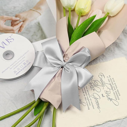 Premium Double Faced Satin Ribbon, 1-1/2 Inch X 25 Yards, Silver, Perfect for Gift Wrapping, Crafts, Wedding Decor