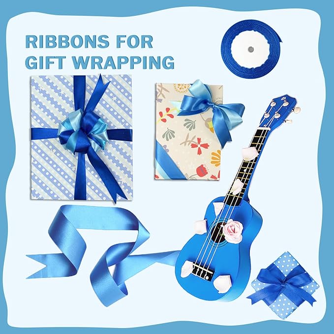 150 Yards Blue Satin Ribbon 1 Inch 6 Rolls Assortment Ribbons for Crafts Gift Wrapping Flower Bouquet Wedding Invitations Birthday Party Festival Decoration Hair Bows