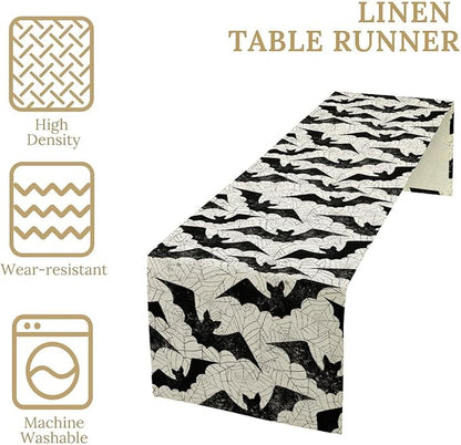 Gothic Table Runner,Bat Spider Web Pattern Table Runner for Home Kitchen Table Dining Garden Farmhouse Wedding Party Decor 13x108 Inch