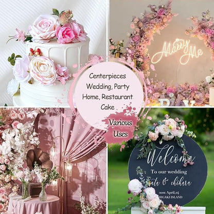 Blush Pink Artificial Flowers Combo Box Set Light Pastel Silk Roses with Stems DIY Bridal Wedding Bouquets Cake Fake Floral Arrangements Baby Shower Party Table Centerpieces Spring Home Decor Bulks