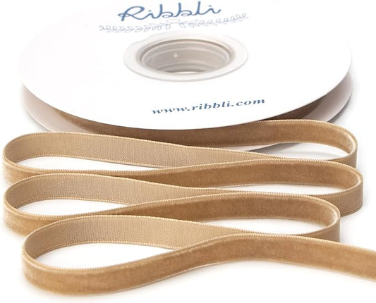 Ribbli Polyester Camel Velvet Ribbon,3/8 Inches Continuous10-Yard Spool,Christmas Ribbon for Gift Wrapping,Floral Bouquets, Home Decor