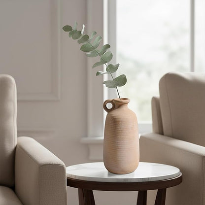 Sunddo Terracotta Rustic Vase with Handle, 10 inch Ceramic Vase, Farmhouse Pottery, Vintage Vases, Centerpiece Table Decorations for Living Room,Shelf Home Decor