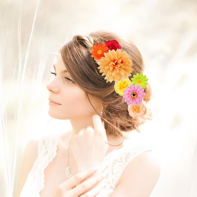 210Pcs Fall Decor Mini Silk Flower Heads Small Fake Mums Rose Faux Flowers Bulk for Crafts Orange Artificial Loose Fabric Flowers Heads Sunflower Bulk for Wedding Hair Cap Autumn Home Decorations