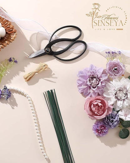 Senseya Artificial Flowers Combo Set, Purple Silk Roses, Peonies, Dahlias with Stems for DIY Wedding Bouquets, Baby Shower, Table Centerpieces, Home Decor, Fake Floral Arrangements, Party Decorations