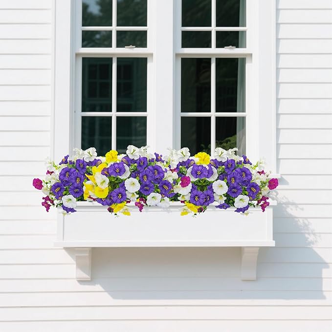 12 Bundles Artificial Flowers for Outdoors UV Resistant with Eucalyptus - Realistic Silk Fake Flowers Outside for Window Box Planter Hanging Basket, Faux Plants for Home Porch Garden Yard Décorations