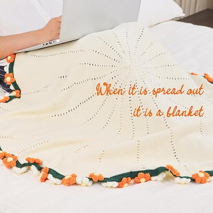 Daisy Crochet Flowers Bouquet Blanket-Birthday Gifts For Mom-Friend Gifts For Women-Birthday Graduation Gifts for Teen, Sister, Daughter, Friend, Teacher-Knitted Throw Blankets Home Decor 43 Inches