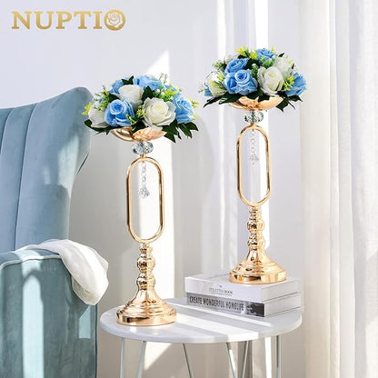 NUPTIO Flower Centerpieces for Wedding Tables: 10 Pcs Blue & White Artificial Flower Ball Arrangement for Weddings Party - Fake Floral Rose for Birthday Bridal Shower Decorations