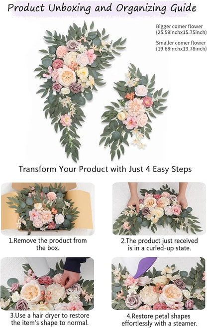 Faux Flowers Wedding Arch Flowers Kit(Pack of 2) for Wedding Decor Ceremony and Reception Backdrop Decoration (Dark Pink)