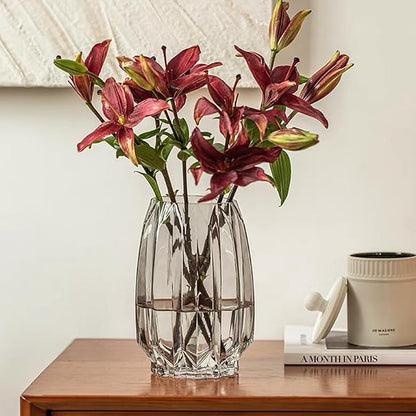 Flower Vase,7.8 inch,GIDARY Thickened Clear Ribbed Glass Vase for Bookshelf,Dinner Table,Indoor Office Desktop,Meeting Room,Home Christmas Day Decoration