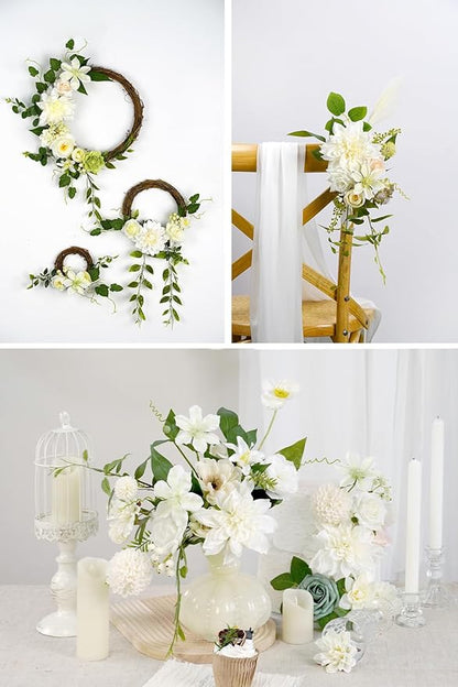 White Artificial Flowers Combo Box - Wedding Decor, Fake Flowers for Home Decor Indoor, Cake Flowers, Faux Flowers for Crafts