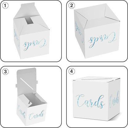 Classic Elegant Card Box – 1 Set Hot Stamping Card Receiving Box for Gift Envelope Money – Wedding Bridal Baby Shower Birthday Graduation Party Supplies Decorations ( 8"*8"*8", Baby Blue and Gold)-A10