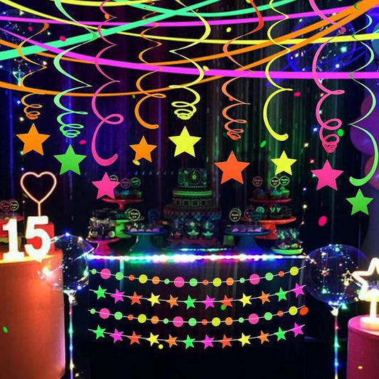 530feet UV Paper Neon Garland Neon Streamers Glow in The Dark Glow Party Supplies and Decorations Glow in The Dark Streamers Blacklight Reactive Fluorescent Black Light Neon Party Supply for Birthday