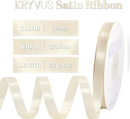Cream Satin Ribbon, Double Faced 3/8 Inch X 25 Yards Cream Ribbon, Premium Satin Ribbon for Gift Wrapping, Crafts, Hair Bow Making, Sewing, Flower Bouquet, Wedding Party Decor