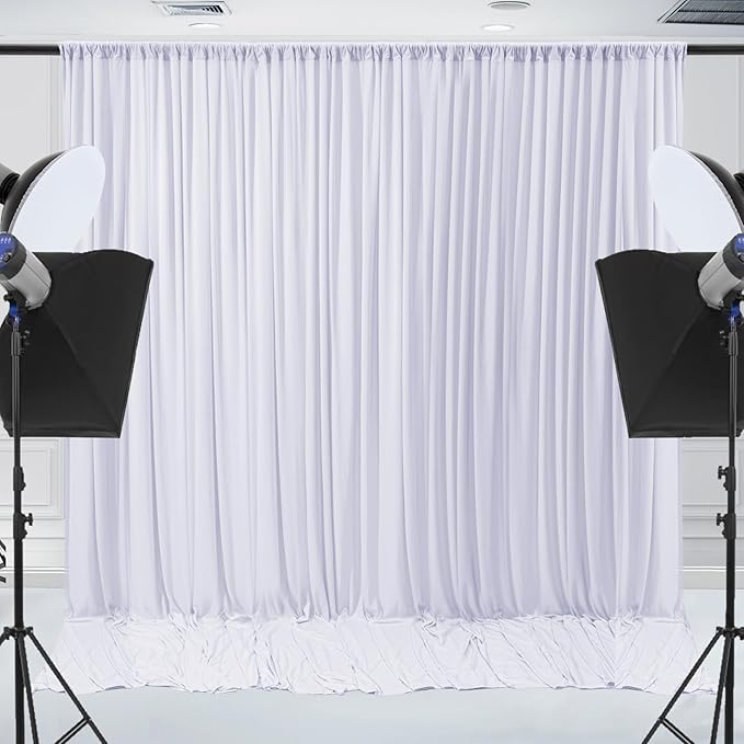 Wrinkle Free White Backdrop Curtain for Parties 30x7ft Soft Fabric Drapes Wedding White Curtain Backdrop for Birthday Party Decorations Background for Photography 5x7ft, 6 Panels