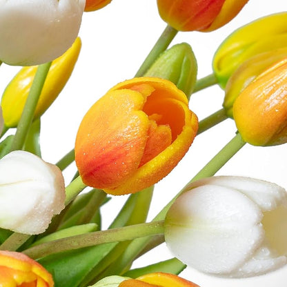 40pcs Artificial Tulips Flowers, Real Touch Latex Bouquet, Fake Tulips for Office Wedding Party Home Kitchen Garden Decoration-B Orange Suit
