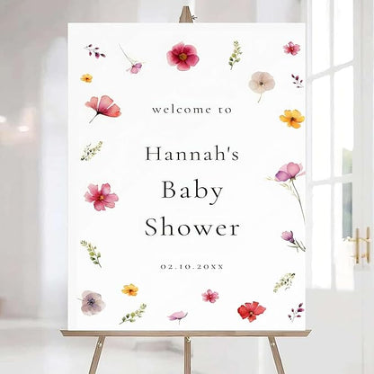 Editable Wildflower Baby Shower Welcome Sign, Personalized Boho Floral Baby Shower Sign, Spring Flowers Theme, Elegant Flower Decorations, Custom Name Signage for Boy or Girl #5