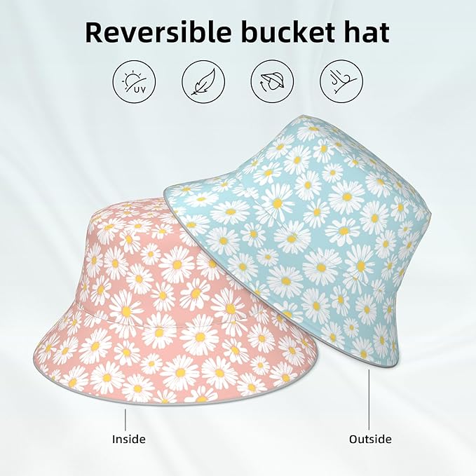 Bucket Hat Beach Summer Sun Hat Reversible Fisherman Hats Double Sided Wearing for Women Men Boys Girls