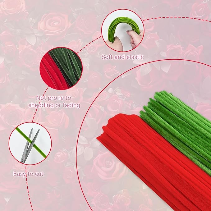 500 Pcs Pipe Cleaners for Crafts – 2 Colors Chenille Stems with Glue Guns & Tape Measure – Perfect for DIY Projects, Holiday & Room Decorations, Arts and Crafts Activities (Red, 12in x 8mm)