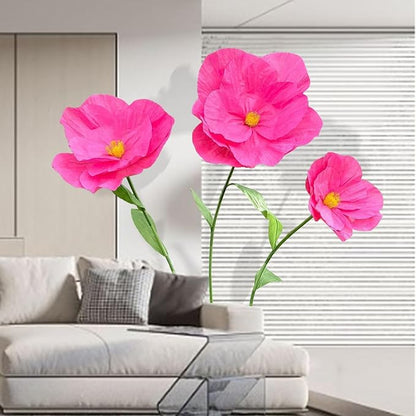 5.9 Ft Large Paper Artificial Flowers,Giant Flowers for Decoration,Standing Huge Handcrafted Poppy Flowers for Garden,Hotel,Office,Photography Props,Wedding,Art Gallery,Shop Window Display(Rose)