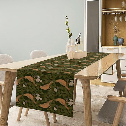 William Morris Table Runner, Vintage Green Botanical Plant Birds Retro Table Runner for Kitchen Dining Cafe Party Holiday Decoration, 13x90 Inch