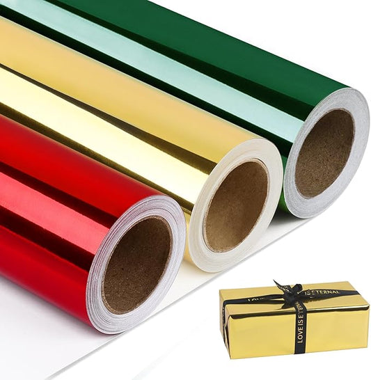 NESCCI Metallic Wrapping Paper, Solid Color Paper-3 Roll,17 Inches X 32.8 Feet Per Roll,Gift Wrapping Paper,Perfect for Wedding,Valentine's Day, Birthday,Baby Shower