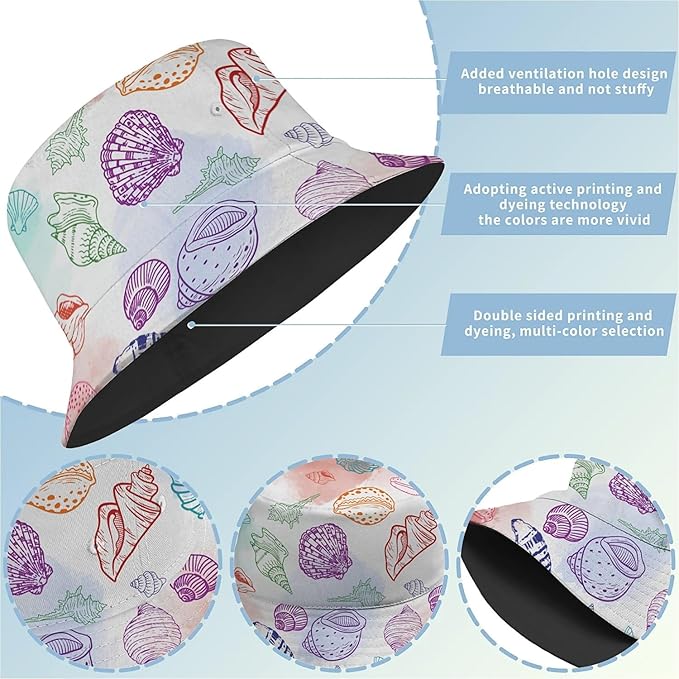 Bucket Hat for Women Men Unisex Sun Cap Packable Outdoor Fisherman Hat Headwear,Reversible Double-Side-Wear