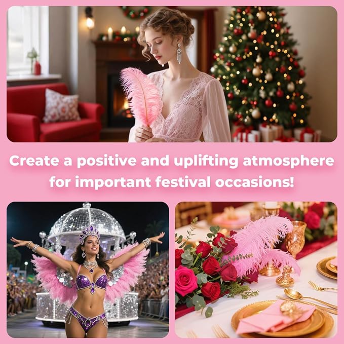 Piokio 20 pcs Natural Pink Ostrich Feather Plumes 12-14 inch(30-35 cm) Bulk for Wedding Party Centerpieces and DIY Clothes Decoration, Gatsby Decorations