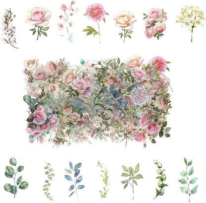 100 Pcs Pink Flower Stickers for Scrapbooking Junk Journal Notebook Diary Planner Letter Card Making Collage Envelope Water Bottle Phone Case Craft Decoration (Pink)