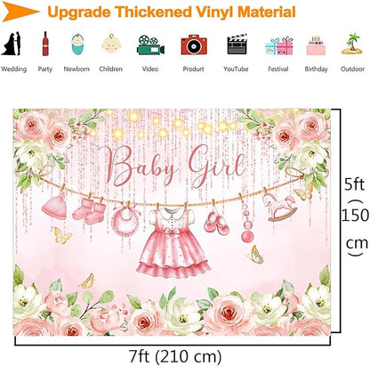 InMemory Pink Floral Baby Girl Baby Shower Backdrop Banner Decorations for Girl,Rose Gold Baby Clothes It's a Sweet Girls Baby Shower Party Banner Photography Background Photo Booth Backdrops 7x5ft