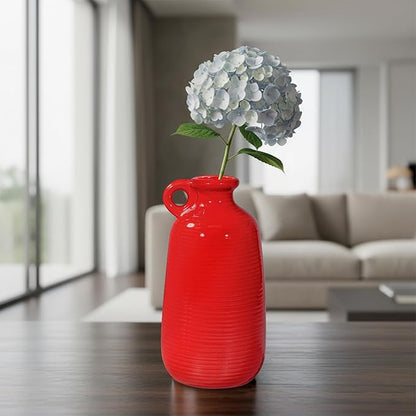 Sunddo Red Ceramic Vase - 10 Inch Modern Flower Vase for Home Decor, Decorative Vase with Handle, Red Decor for Entryway, Bedroom, Office, Centerpiece Table Decorations