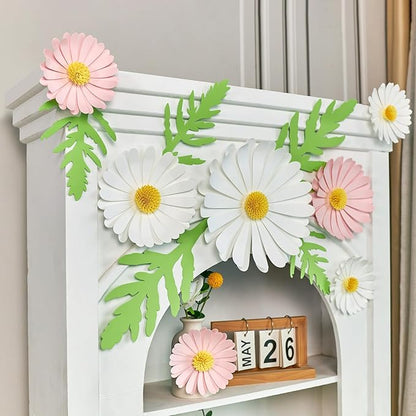 Paper Flowers Decorations for Wall Giant Daisy Flowers Bulletin Board Decoration 3D Floral Tissue Paper Flowers Hanging for Classroom Wedding Baby Shower Tea Party Backdrop (Pink, White