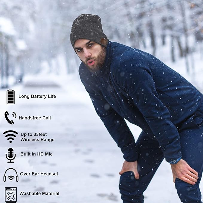 Wireless Music Beanie Hat for Men Women Music Beanie with Headphones Headset Stereo Speakers Microphone Cap Hat Boys Girls Teens Tech Beanie hat