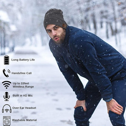 Wireless Music Beanie Hat for Men Women Music Beanie with Headphones Headset Stereo Speakers Microphone Cap Hat Boys Girls Teens Tech Beanie hat